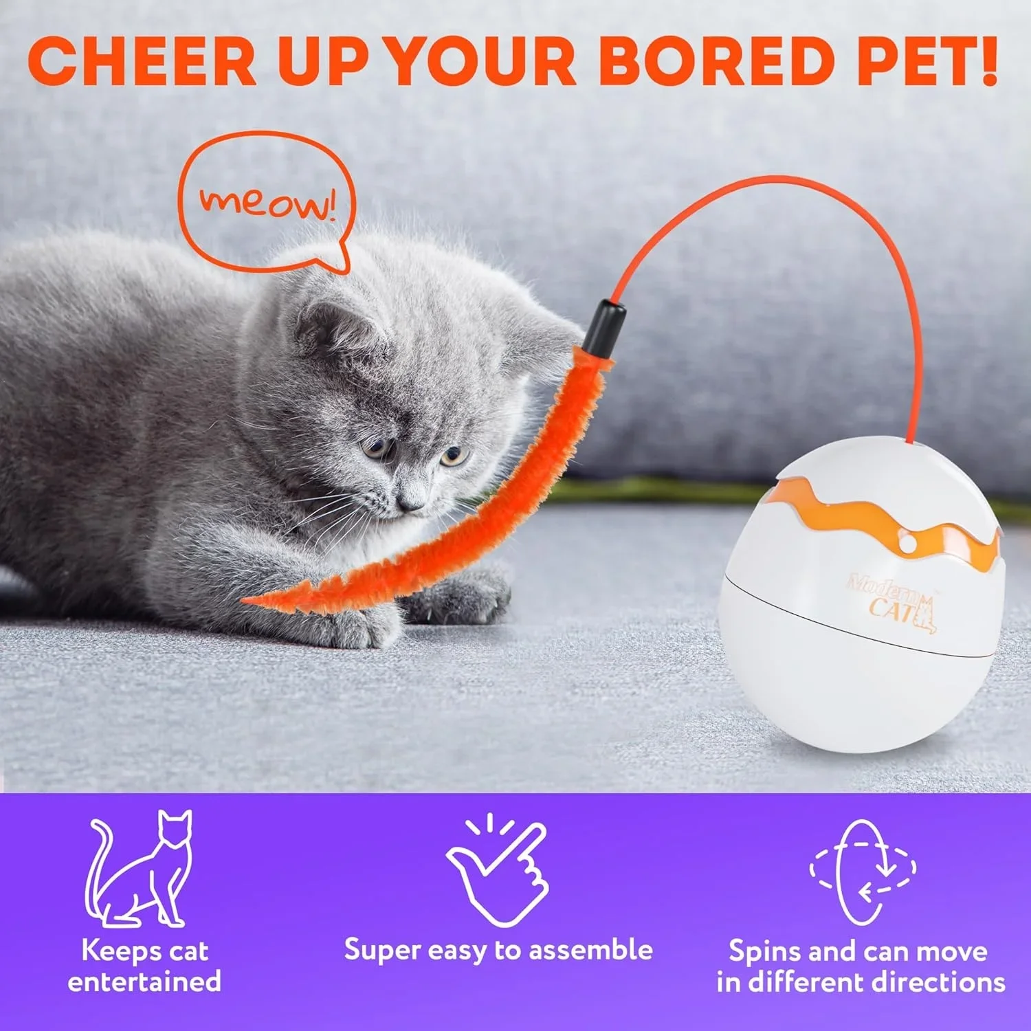 Interactive Cat Teaser Toys Automatic 360-Degree Rotation Dino Egg Spinner Self Rotating Automatic Pet Moving Toy for Cats