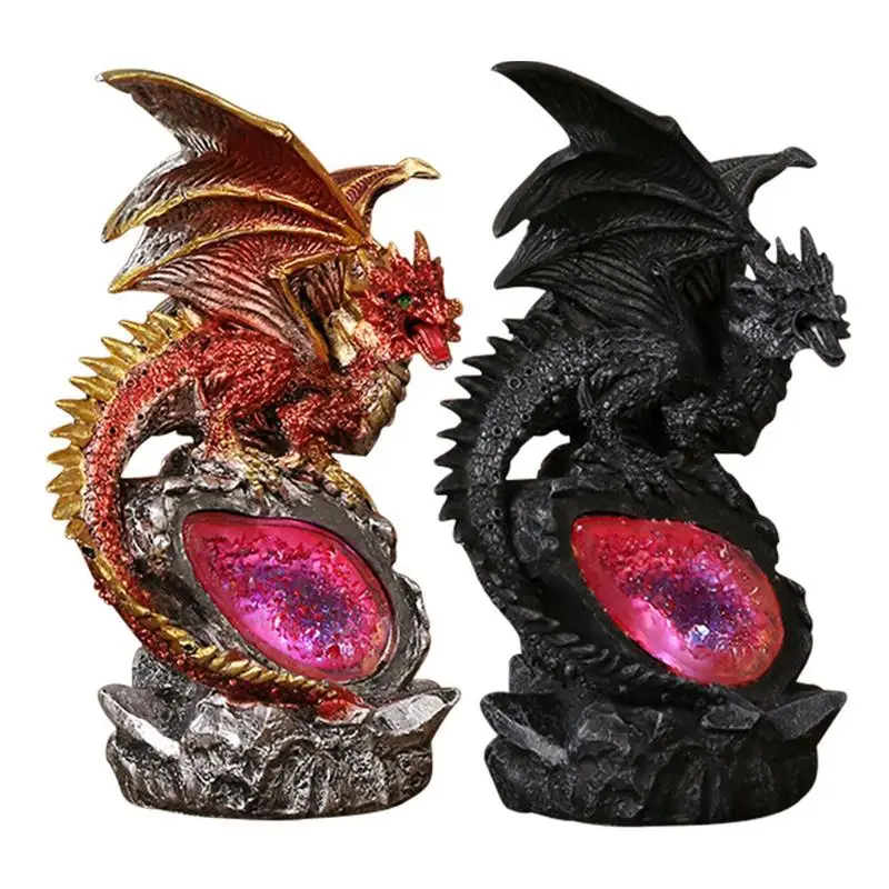 

Dragon Sculpture Halloween LED Light Up Resin Small Sculpture Battery Powered Sculpture For Tabletop Ornament Collectible