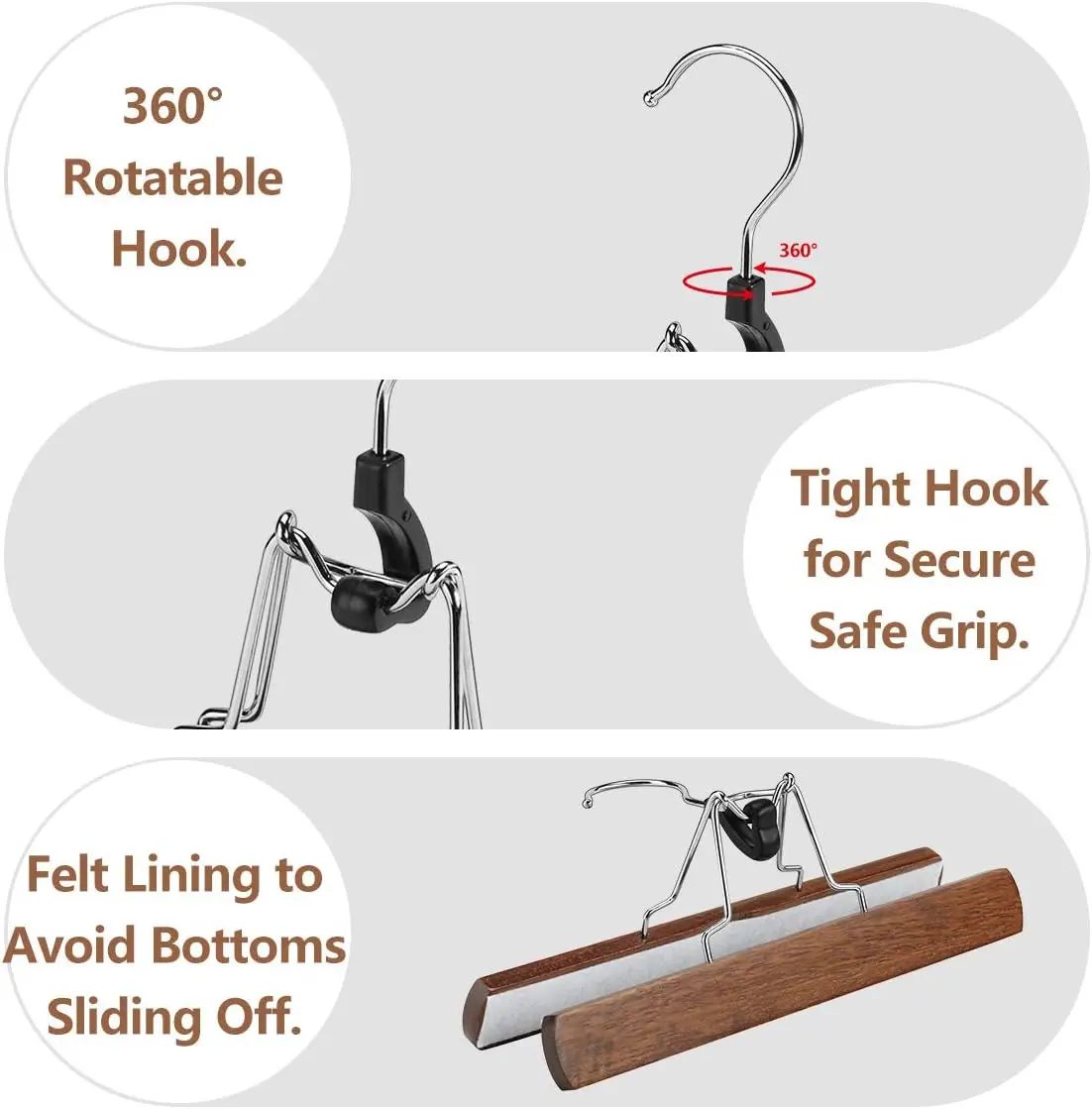 5-30PCS Wooden Pants Skirt Hangers Smooth Solid Wood Non Slip Jeans Slack Clamp Hangers Hair Extension Hangers with Swivel Hook 5
