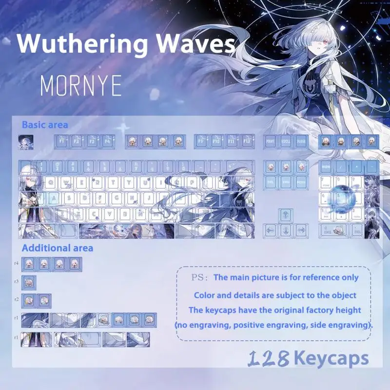 Game Wuthering Waves Mornye PBT 128 Tastenkappen Cosplay-Requisiten Mechanische Tastenkappen mit seitlicher Gravur Gaming-Tischzubehör – Detail 2