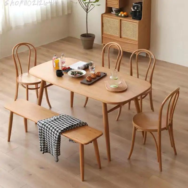 Nordic Solid Wood Dining Chair Cafe Hotel Home Leisure Back Medieval Sonet Chair French Retro Rattan
