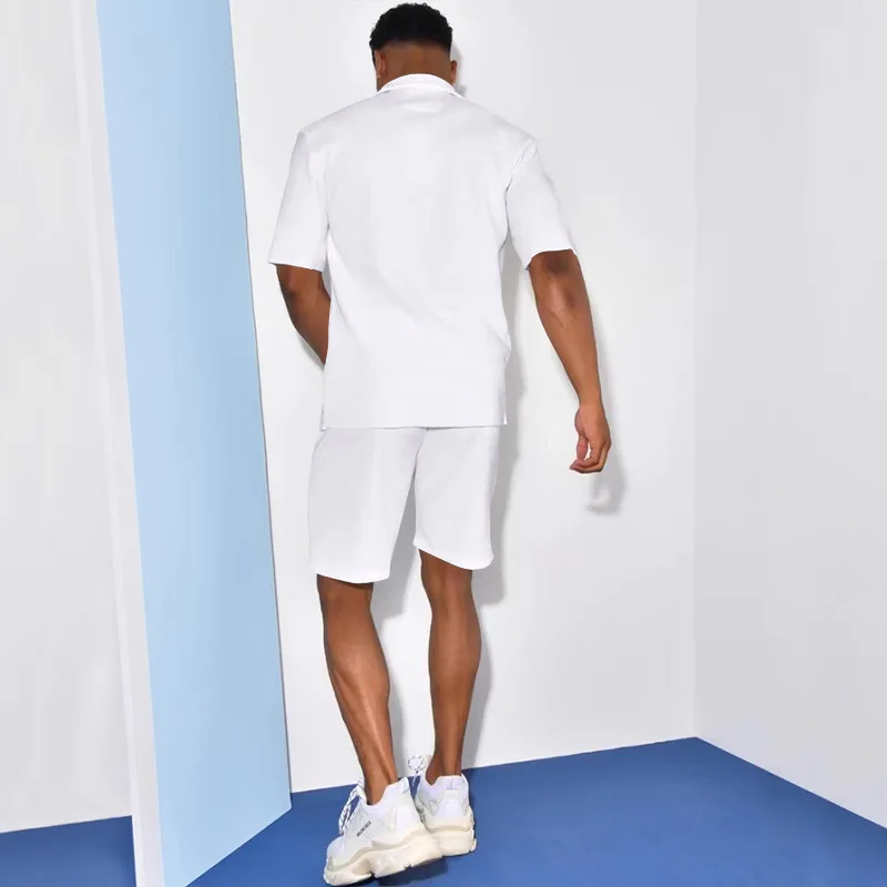 Plus Size 3xl Mens Casual Linen Two Piece Sets 2024 Single Breasted Tops Blouse and White Shorts Suit Male Beach Tracksuits Set 4