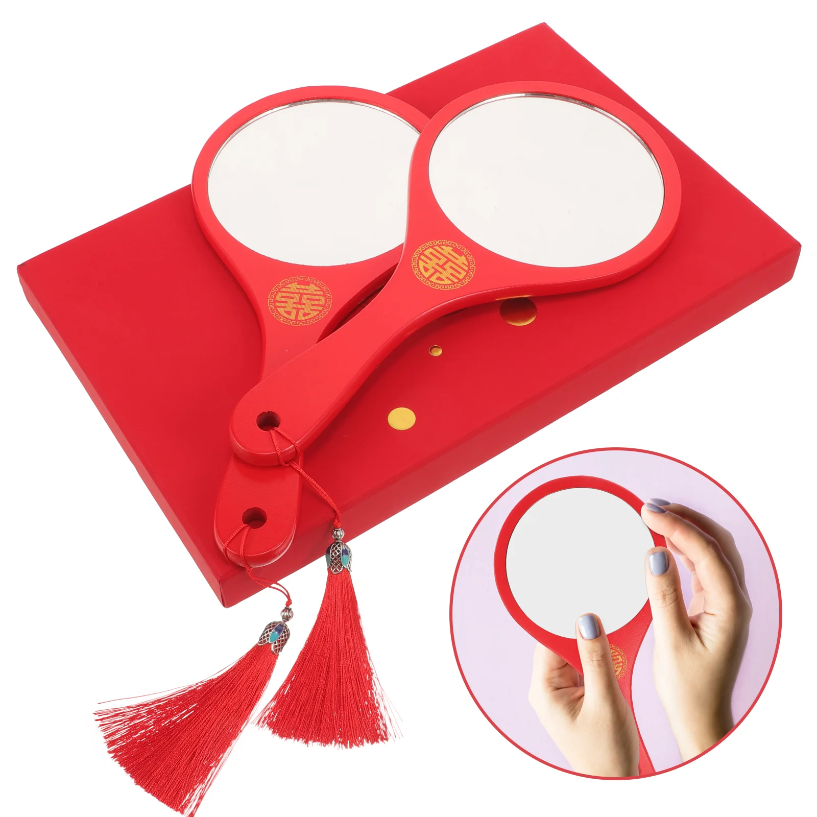 

Косметическое зеркало для свадебного макияжа, ручные зеркала из полиэстера с ручкой