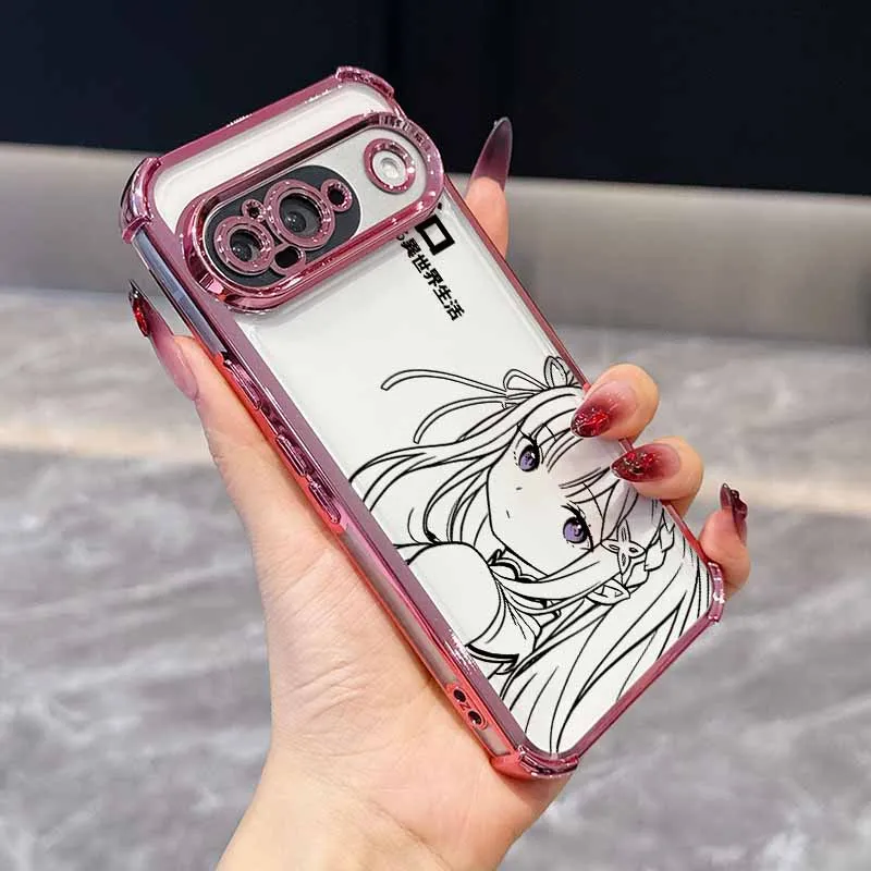 Kawaii Rem Emilia Plating Drop-Proof Transparent Phone Case