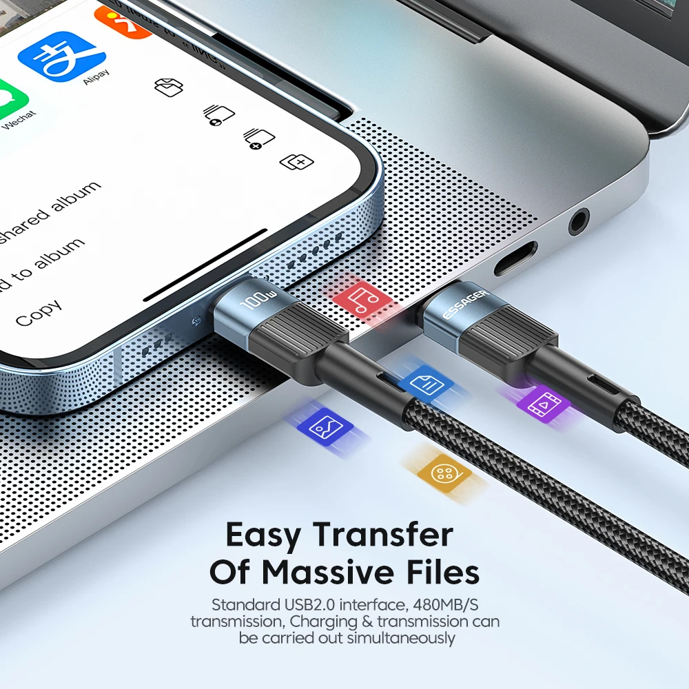 รูปสินค้า สายชาร์จ USB-C 100W ชาร์จเร็ว สำหรับ MacBook Samsung Xiaomi
