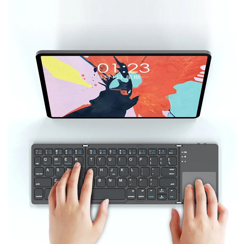 AJIUYU Mini Folding keyboard Wireless Bluetooth Keyboard with Touchpad for Windows Android IOS iPad Tablet phone Russian Spanish wireless keyboard tablet keyboard ipad keyboard
