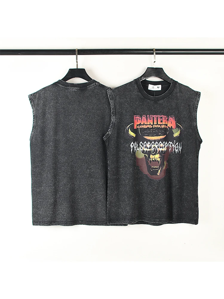 Summer American Vintage Vintage Pantera Band Wash To Make Old Casual Sleeveless High Street Vest Men's Print Pure Cotton