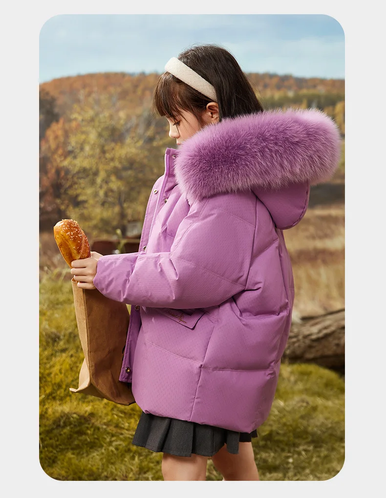 OLEKID 2025, Winter Kinder Mädchen Daunenjacke mit Kapuze, wasserdicht, dick, warm, Teenager-Mädchen, Daunenjacke, Mantel, 5–12 Jahre, Kinderparkas – Detail 4