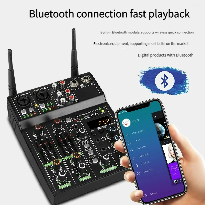 

4-канальный аудиомикшер, смеситель с УВЧ микрофоном, консоль с Bluetooth и USB-эффектом, USB DJ-микшер для сценического аудио, DJ, караоке, ПК
