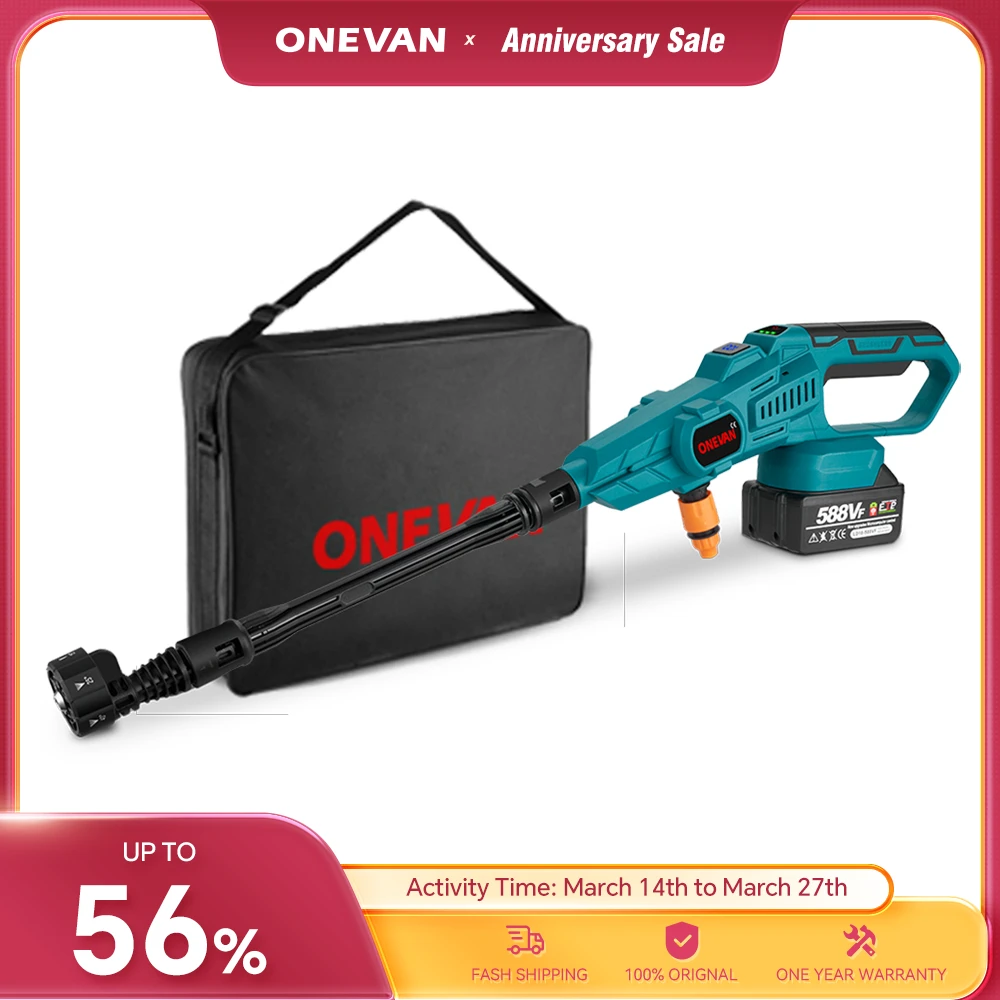 ONEVAN 200Bar 3500W 3Gears Brushless Electric High Pressure Washer Cordless Car Washing Gun Water Gun for Makita 18V Battery onevan 1200n m brushless electric impact wrench 3 funtion 1 2 inch cordless screwdriver electric drill for makita 18v battery