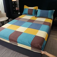 Pure Cotton Fitted Bed Sheets Geometric Bedsheet Non-slip Bed Cover Skin-friendly Bed Linen couvre lit (Pillowcase Need Order) 1