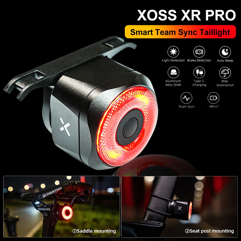 Bicycle Tail Light USB Rechargeable Cycling LED Taillight 4Mode Automatic Brake Sensing Team Sync Bicycle Rear Light XOSS XR Pro