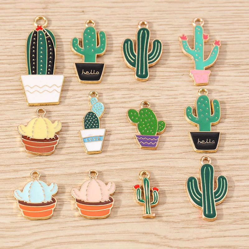 Tusember 10 Stück Emaille-Kaktus-Pflanzen-Charms-Anhänger für Schmuckherstellung, Zubehör, Öl, DIY, Halskette, Ohrringe, Zubehör – Detail 8