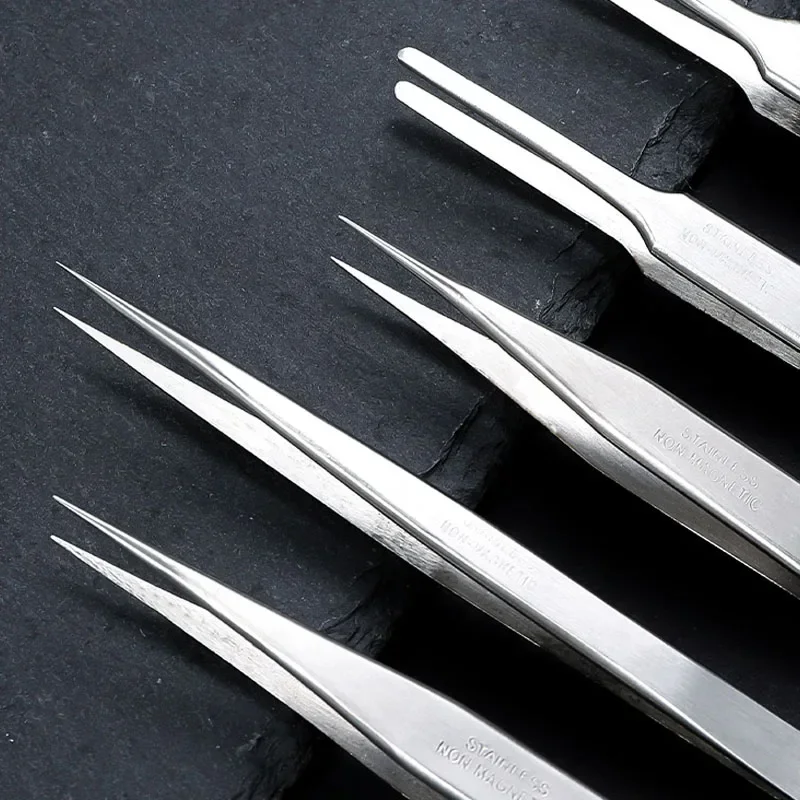 6Pcs/Set stainless steel tweezers anti-static precision bent straight tweezers mobile phone jewelry repair tool DIY hand tools precision tweezers tweezer tool esd anti static tweezers phone repair tweezers