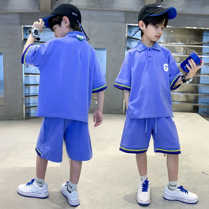 

2023 New Boy Set kid Boys Suit Cotton Summer Casual Outing Clothes Top Shorts 2PCS Clothing for Children's 5-14 years