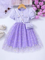 Robe douce et élégante pour filles, robe en maille étoile à manches courtes à la mode avec petit sac inclus 1