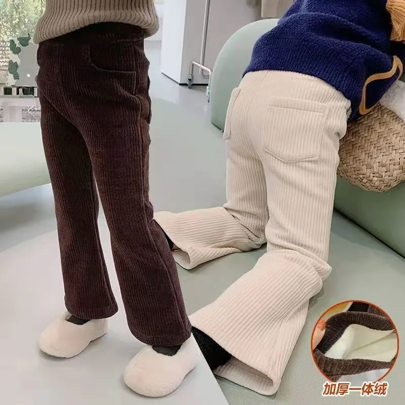 

Winter Items Clothes Child Girl Fleece-lined Corduroy Pants Kids Bottom Teenagers Spring Autumn Bell-bottoms Baby Trousers