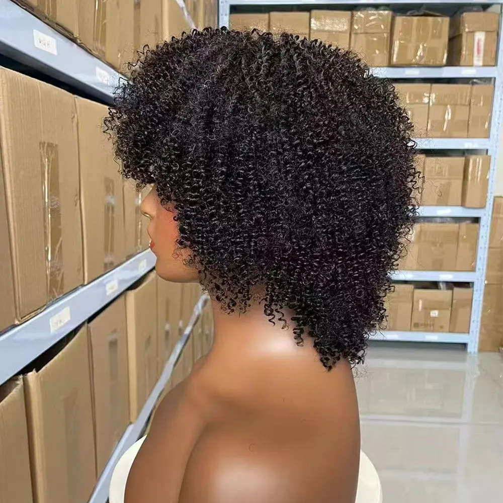 4A Afro Kinky Curly Wigs Human Hair Short Curly Human Hair Wig with Bangs Machine Made Short Kinky Wigs for Black Women human hair wigs