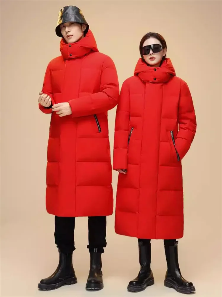 Women men's Thicken Keep Warm 90% White Duck Down -30 Down Long Coars Winter Lovers Jackets