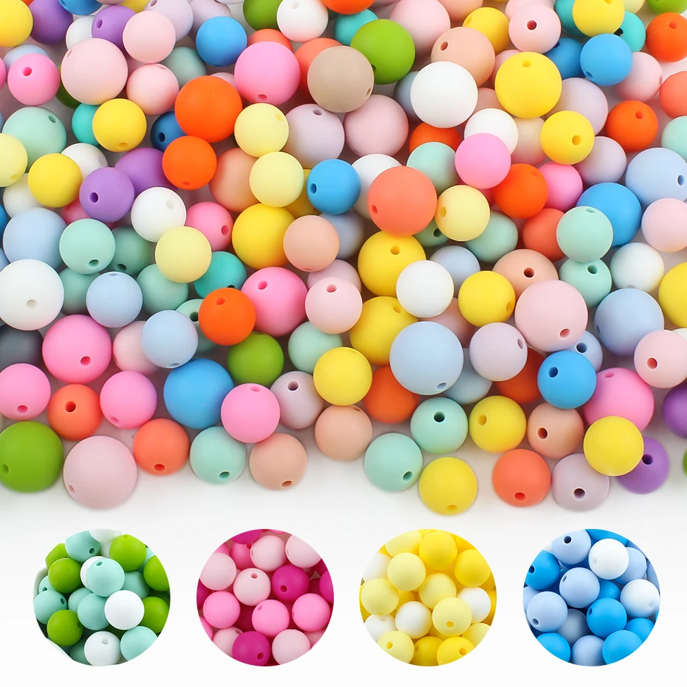 

500pcs 12MM Silicone Beads Round Jewelry Beads DIY Pacifier Chain Necklace Bracelets Pen Accessories For Jewelry Making