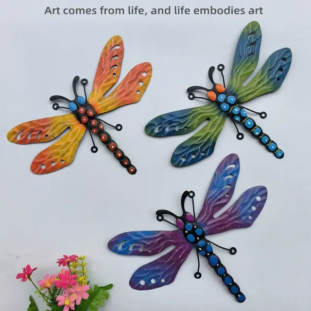 Új Fém Méh Dragonfly Fal Art Függő Szobrok Díszek Hátsó Udvar Kerti Vas Művészeti Beltéri Dekoráció - Image 3
