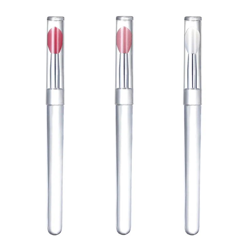 Silicone Applicator Sticks 1/3/5pcs Flat Reusable Lip Brush With Cover For Dust Prevention Nail Powder Applying Tools