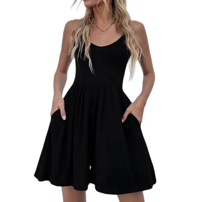 Fashionable Women's Clothing 2024 Collection Waist Wide Truffle Back Pocket Knitted Suspender Jumpsuit Shorts Street Wear YSQ09