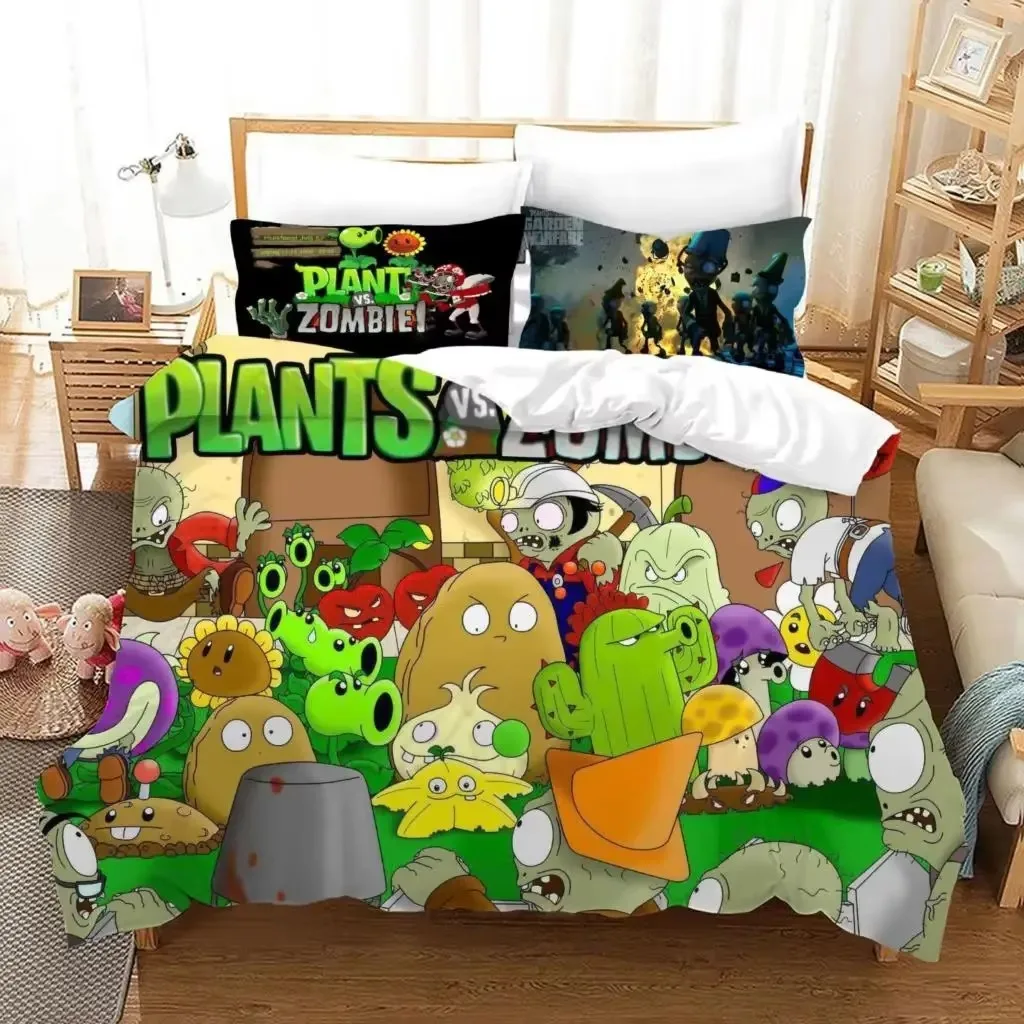 Plants Vs Bedding Sets Zombie US Europe UK Size Quilt Cartoon Bed Cover Duvet Cover Pillow Case 2-3 Pieces Sets Adult Children 3