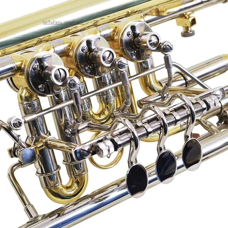 Professional Gold Lacquer Rotary Trumpet Horn Bb 129mm Bell Hard Case