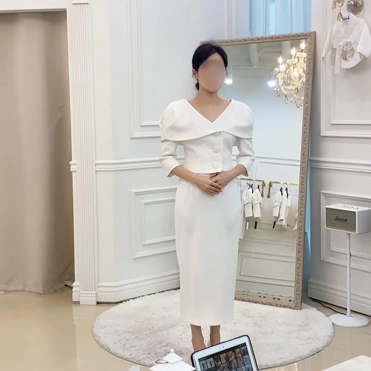 

OEING V-Neck Korea Garden Evening Dresses Ruffles Long Sleeves Formal 프롬드레스 Ankle Length Elegant Prom Gowns Party Women Bride