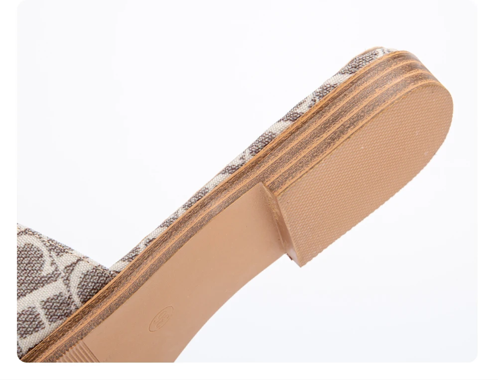 Classic Simple Design Chic Beige Pattern Flat Slides Women Summer Slip On Sandals Anti slip Sole OUT1085