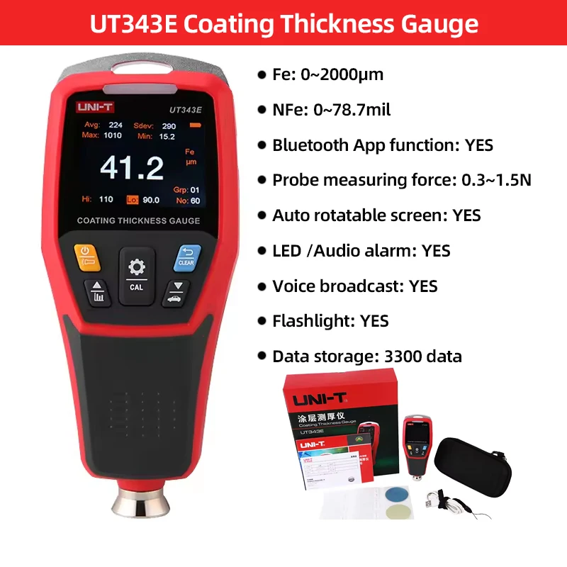 UNI-T UT343D Coating Thickness Gauge 0.1 Micron/0-1250um Automotive Paint Film Thickness Tester Measure FE/NFE Paint Tools Paint Coating Meter Paint Thickness Gauge Thickness Gauge