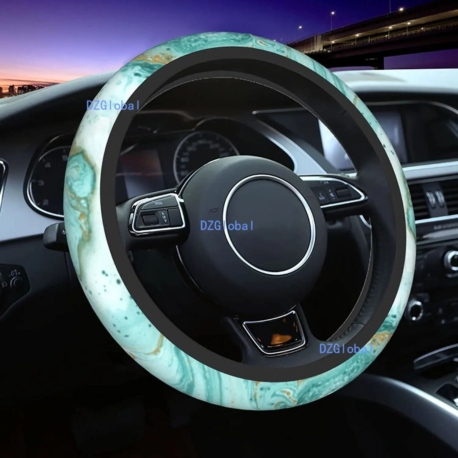 

Teal Green Steering Wheel Cover 15 Inch Turquoise Marble Steering Wheel Protector Covers Anti-Slip Neoprene Auto Car Accessories