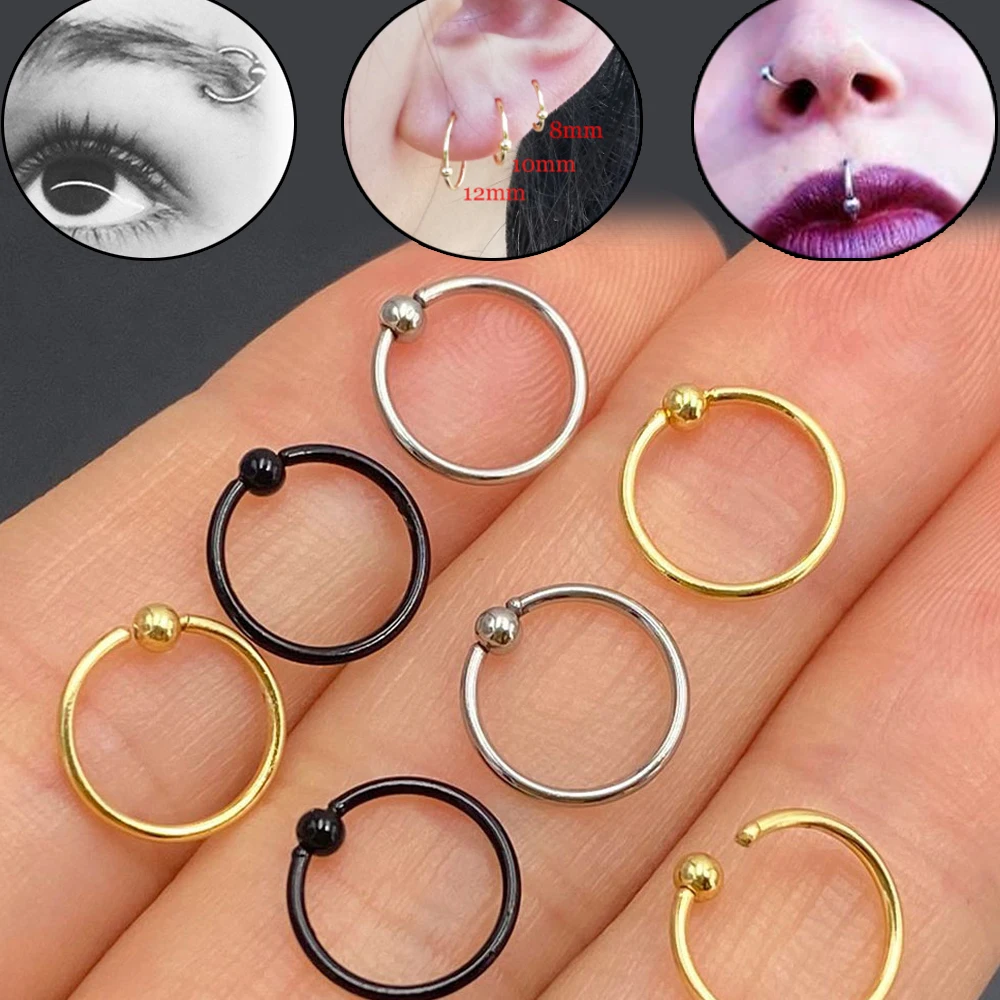 2PCS Pack Surgical Steel Captive Bead Ring Ear Hoop Nose Ring Loop Ear Tragus Cartilalge Piercing