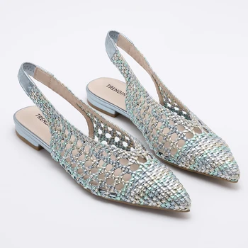 Trendin Mode Women Braided Pointed Toe Slingback Fashion Flat Bottom Elastic Backstrap Sandals（one size small） 1