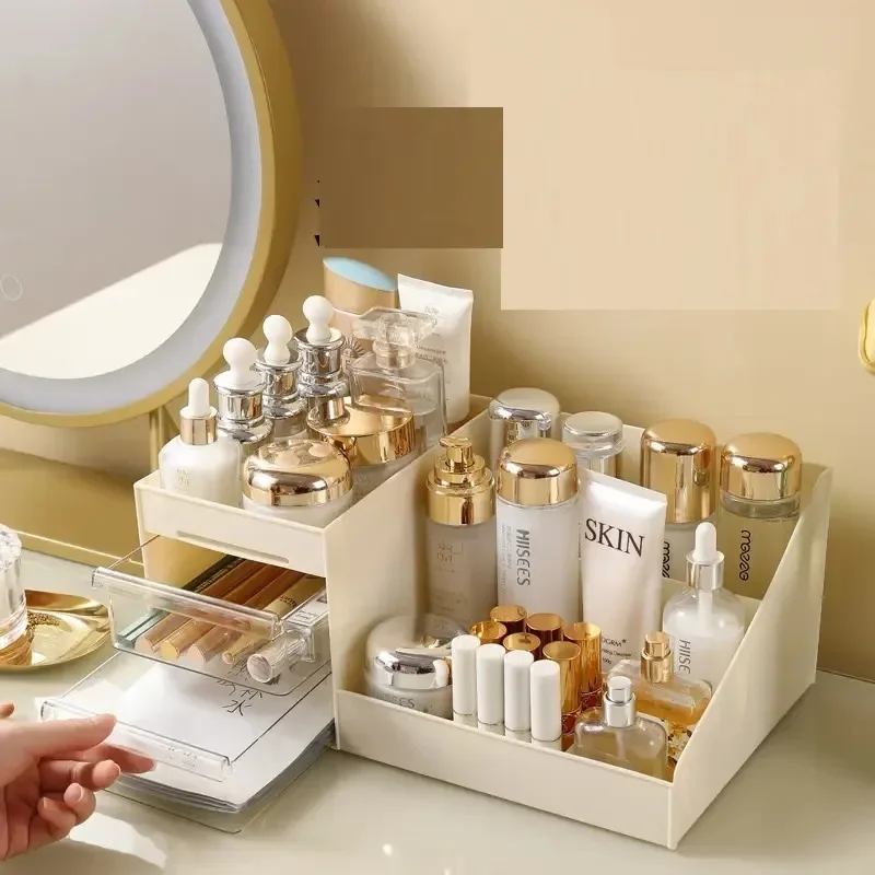 Transparent Drawer Style Makeup Box Dormitory Organizer Plastic Cosmetics Skincare Dressing Table Desktop Storage Box 3