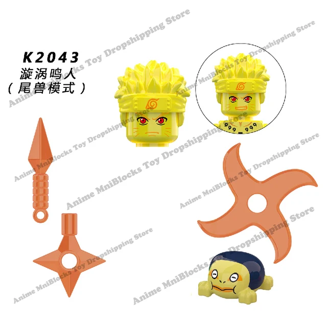 Naruto Sasuke Kakashi Akatsuki bricks Building Blocks Anime cartoon Mini Action Figures Heads Assembly Toys kids Birthday Gifts Dark Orange