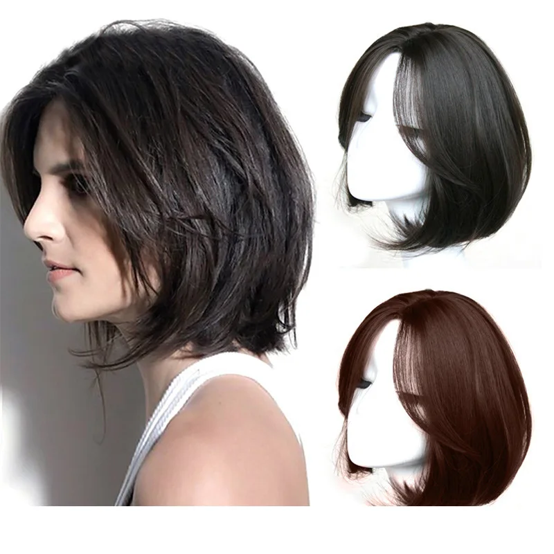 New Concubine Synthetic Short Straight Hair Inner Button Women's Wig Middle Part Natural Black Heat Resistant Clavicle Hair