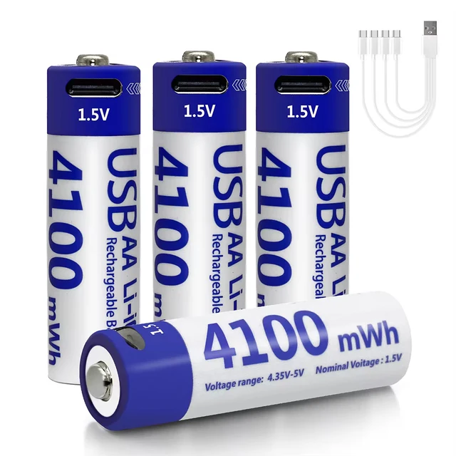 แบตเตอรี่ Kuugro AA 1.5V 4100mWh ชาร์จผ่าน USB แบบ Type-C แบตเตอรี่ลิเธียมไอออนแบบชาร์จได้ สำหรับรีโมทคอนโทรล สมาร์ทล็อคประตู ของเล่น 1