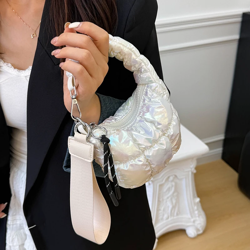 Korean Pleated Grid Cloud Bag Padded Mini Wrist Handbag Ruched Designer Tote Bag Quilted Phone Coin Purse Space Top Handle Bags