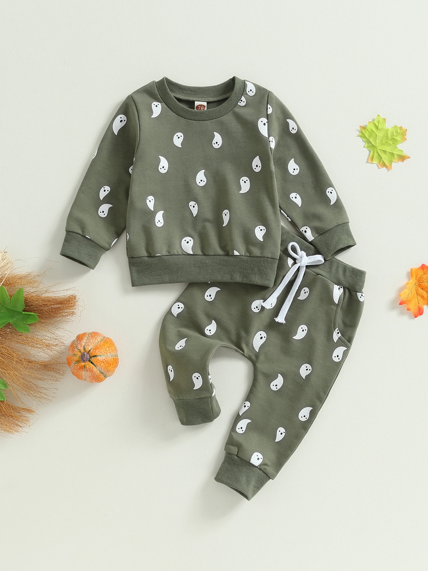 

Милый костюм на Хэллоуин для младенцев, пуловер с длинным рукавом и принтом призрака, Свитшот и брюки, комплект на сезон осень-зима