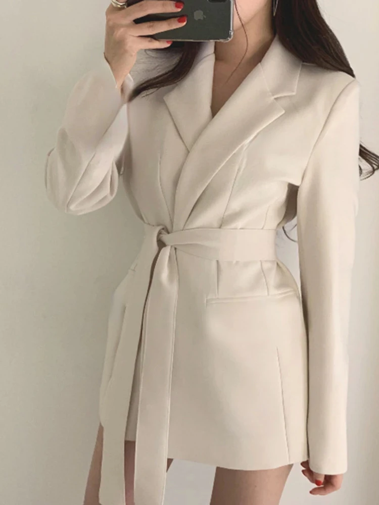 

Spring Autumn Women's Blazers Fashion Slim Fit Suit Long Sleeve Belt Jackets Casual Coat for Office Lady Korean Fashion Clothing