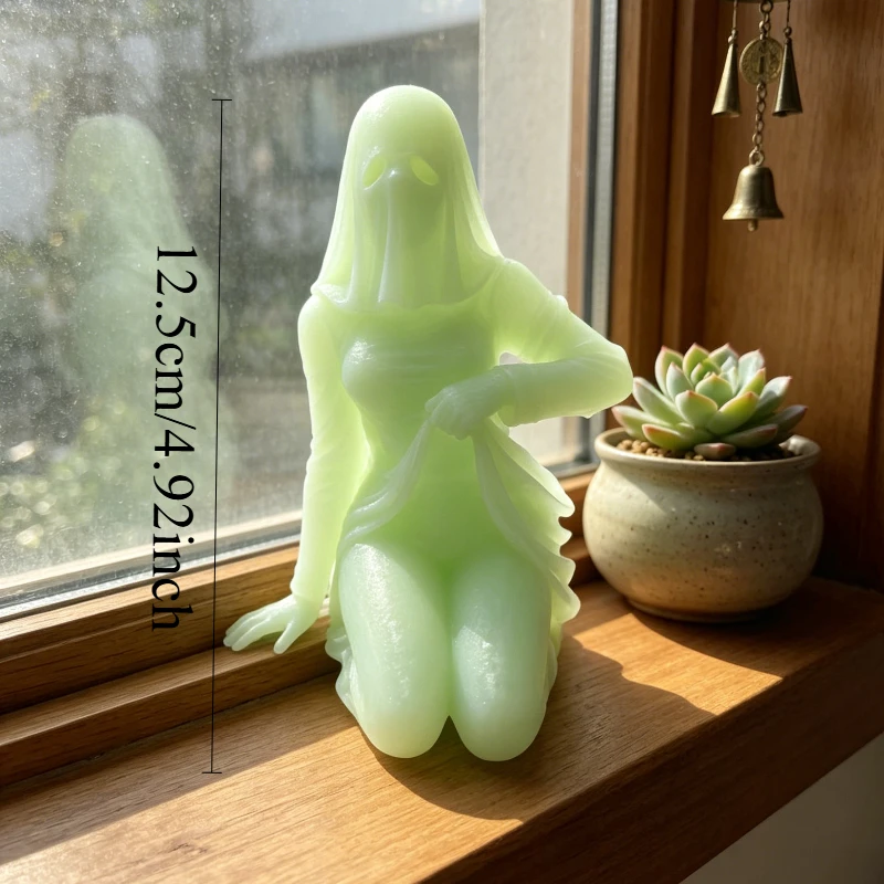 어두운 녹색의 귀여운 유령 피규어, 거실과 침실을 위한 장식품, 무시무시한 데스크탑 장식, 이상적인 선물
