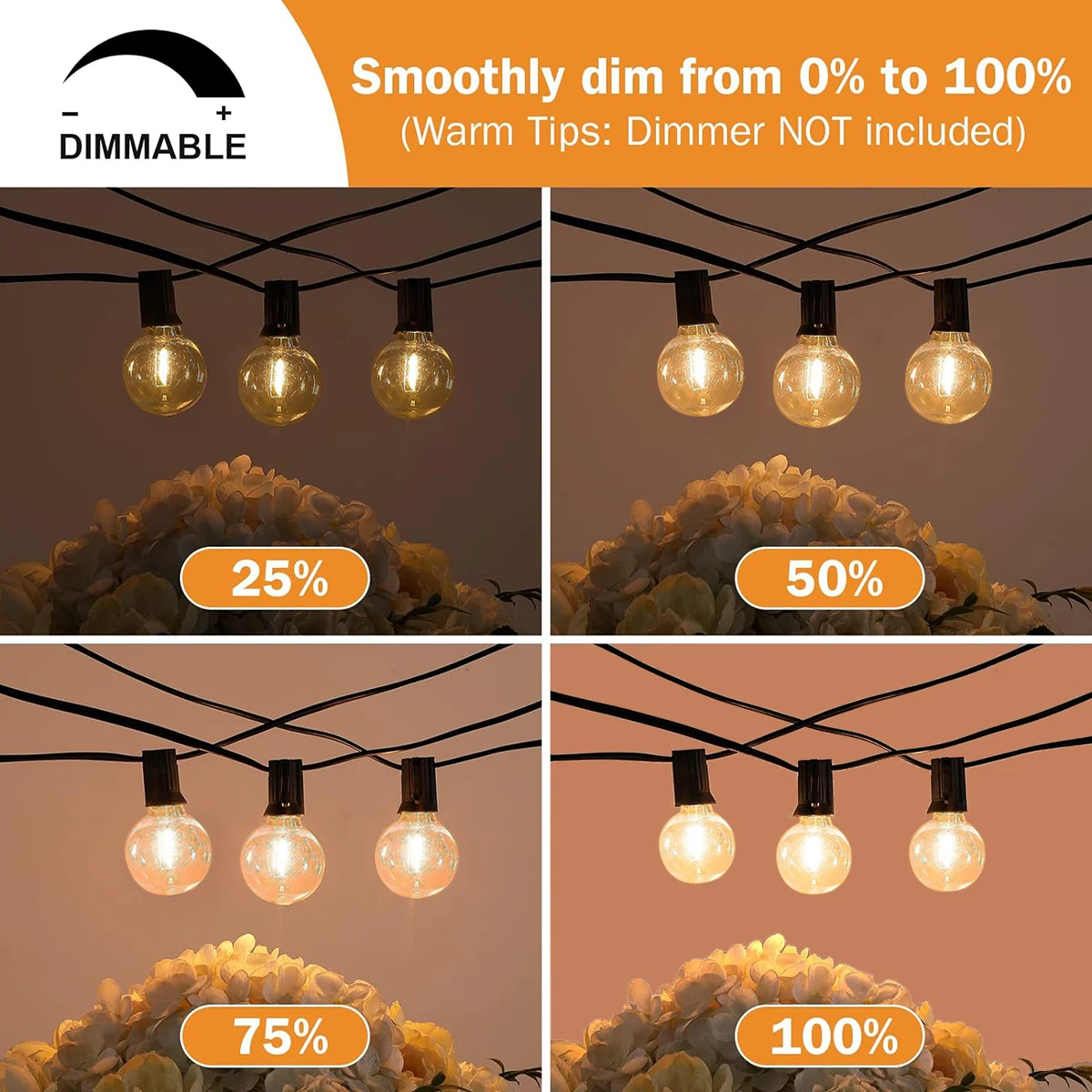 Outdoor String Lights LED Dimmable G40 Festoon Fairy Patio Garland Lamp Wedding Street Camping Garden Party Decoration Lights