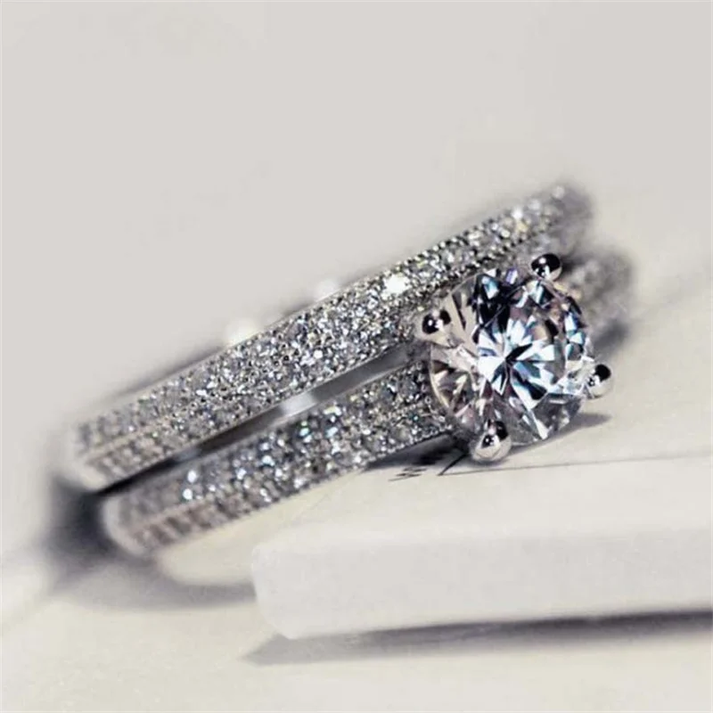 Rose Gold Silver Colors Rings for Women Metal Inlaid White Zicron Wedding Ring Engagement Jewelry wedding rings silver ring womens ring cubic zircon ring finger rings jewelry rings ring jewelry