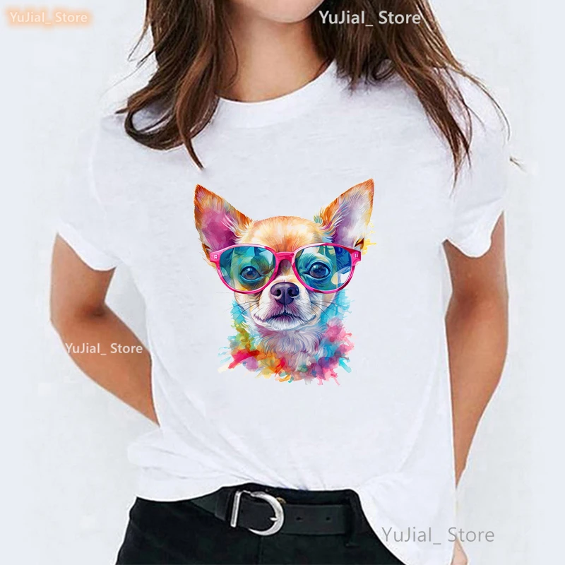 

Watercolor Chihuahua Print Pink T Shirt Girls Harajuku Kawaii Dog Clothes Summer Fashion Tops Tee Shirt Femme Streetwear