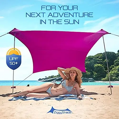 Family Beach Sunshade \u2013 Lightweight Sun Shade Tent with Sandbag  Anchors & 4 Free Pegs | UPF50+ UV Quality Lycra Fabric - AliExpress