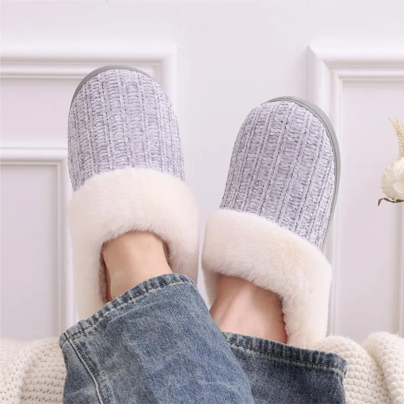 Warm Wool Like Knit Women Slippers with Memory Foam