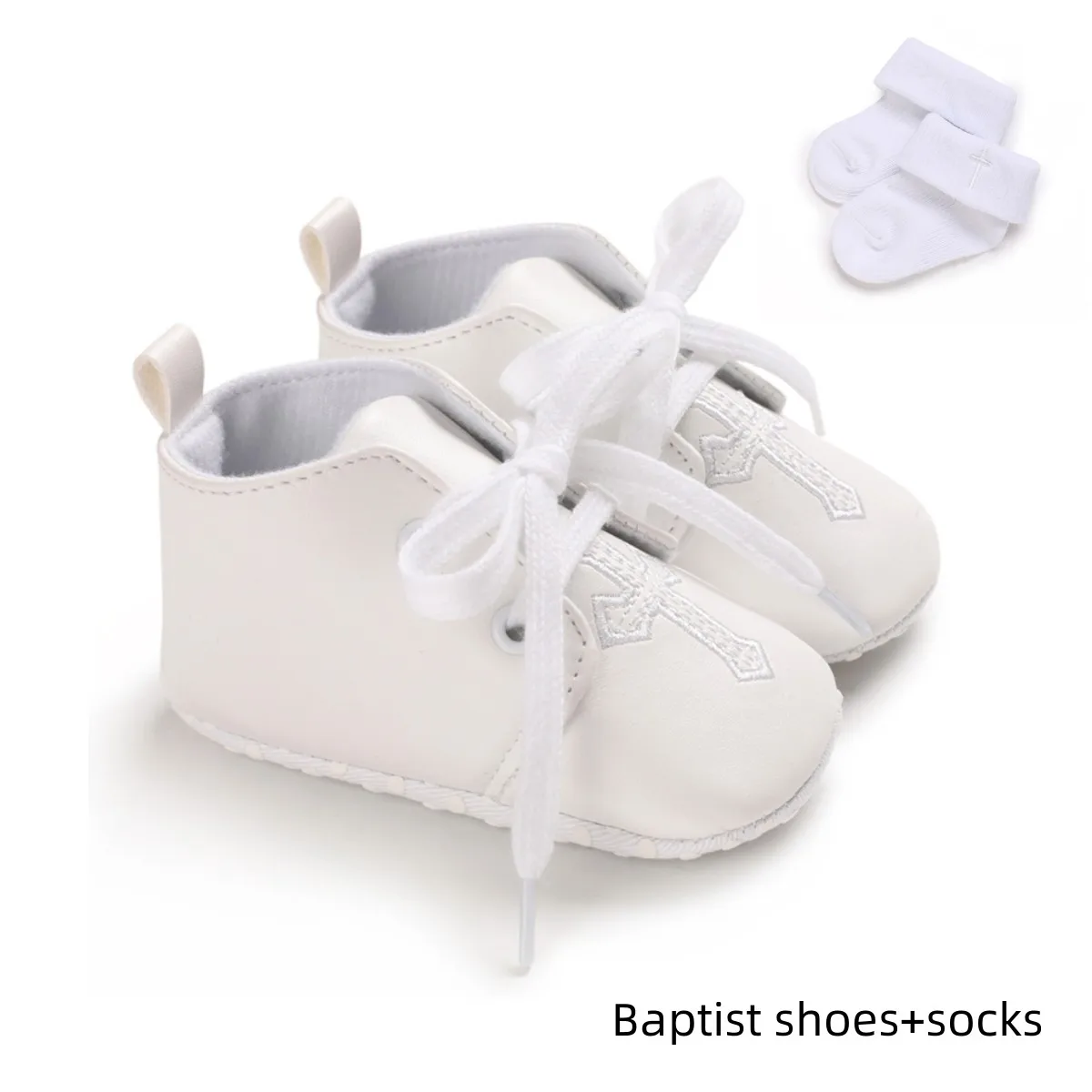0-18 Months Baby Shoes Soft Sole White Baptist For Boys and Girls