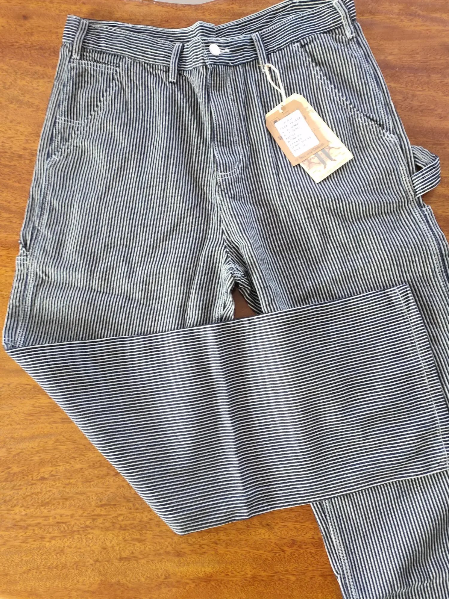 Description Picture 4 of itemOKONKWO Original Denim Railway Workers Pants AMEKAJI Multi Pocket Striped Work Overalls Outdoor Trekking Hiking Camping Trousers